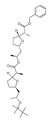 2-Furanacetic acid, 5-[(2S)-2-[(2S)-2-[(2S,5R)-5-[(2R)-2-[[(1,1-dimethylethyl)dimethylsilyl]oxy]propyl]tetrahydro-2-furanyl]-1-oxopropoxy]propyl]tetrahydro-α-methyl-, phenylmethyl ester, (αR,2R,5S)- (9CI) 结构式