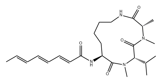 2,4,6-Octatrienamide, N-[(3S,6S,9S)-3,4,7-trimethyl-6-(1-methylethyl)-2,5,8-trioxo-1,4,7-triazacyclotridec-9-yl]-, (2E,4E,6E)- 结构式