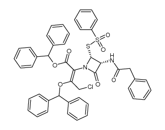 1-Azetidineacetic acid, α-[2-chloro-1-(diphenylmethoxy)ethylidene]-2-oxo-3-[(phenylacetyl)amino]-4-[(phenylsulfonyl)thio]-, diphenylmethyl ester, [3R-[1(E),3α,4α]]- (9CI) 结构式