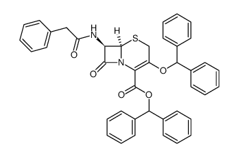 5-Thia-1-azabicyclo[4.2.0]oct-2-ene-2-carboxylic acid, 3-(diphenylmethoxy)-8-oxo-7-[(phenylacetyl)amino]-, diphenylmethyl ester, (6R-trans)- (9CI) 结构式