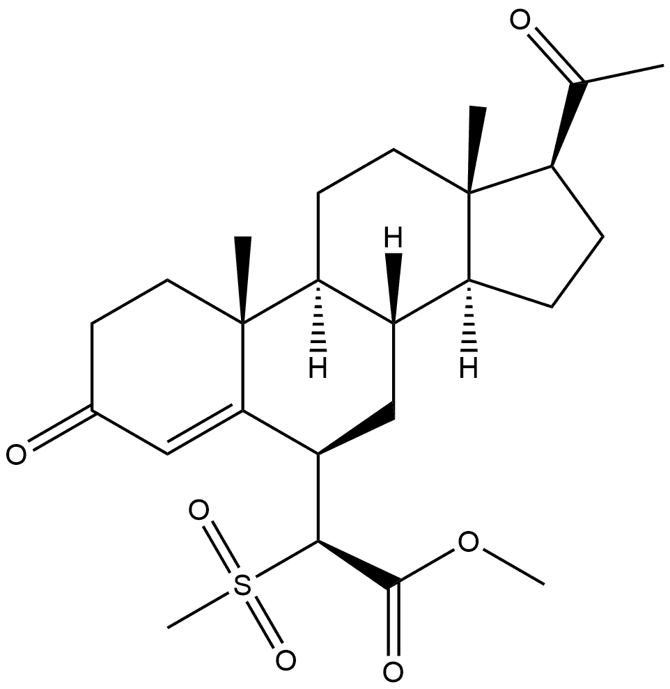 Pregn-4-ene-6-acetic acid, α-(methylsulfonyl)-3,20-dioxo-, methyl ester, [6β(S)]- (9CI) 结构式