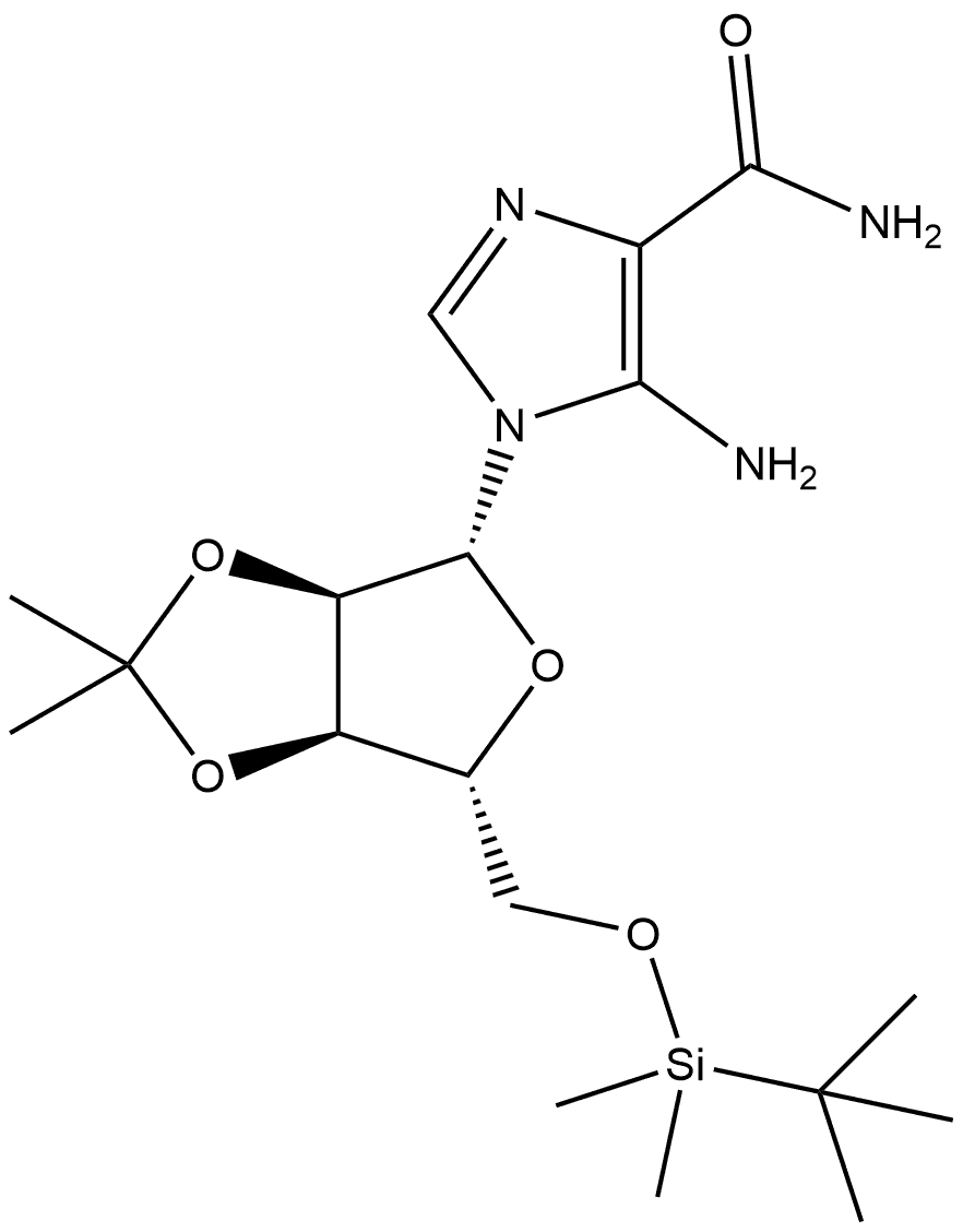 5-氨基-1-[5-O-[(1,1-二甲基乙基)二甲基硅基]-2,3-O-(1-甲基亚乙基)-β-D-呋喃核糖基]-1H-咪唑-4-甲酰胺 结构式