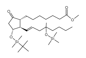 Prost-13-en-1-oic acid, 11-[[(1,1-dimethylethyl)dimethylsilyl]oxy]-16-methyl-9-oxo-16-[(trimethylsilyl)oxy]-, methyl ester, (11α,13E)- (9CI) 结构式
