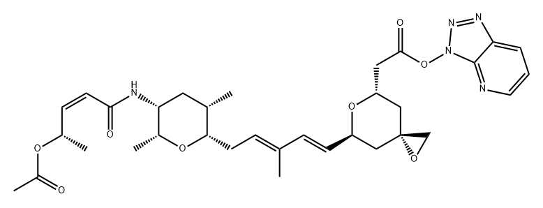 1,6-二氧杂螺[2.5]辛烷-5-乙酸,7-[(1E,3E)-5-[(2S,3S,5R,6R)-5-[[(2Z,4S)-4-(乙酰氧基)-1-氧代-2-戊烯-1-基]氨基]四氢-3,6-二甲基-2H-吡喃-2-基]-3-甲基-1,3-戊二烯-1-基]-,3H-1,2,3-三唑并[4,5-b]吡啶-3-基酯,(3S,5S,7S)- 结构式