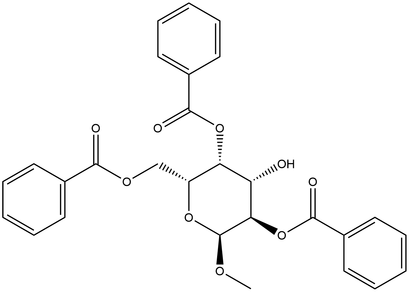 甲基-α-D-吡喃半乳糖苷-2,4,6-三苯甲酸酯 结构式