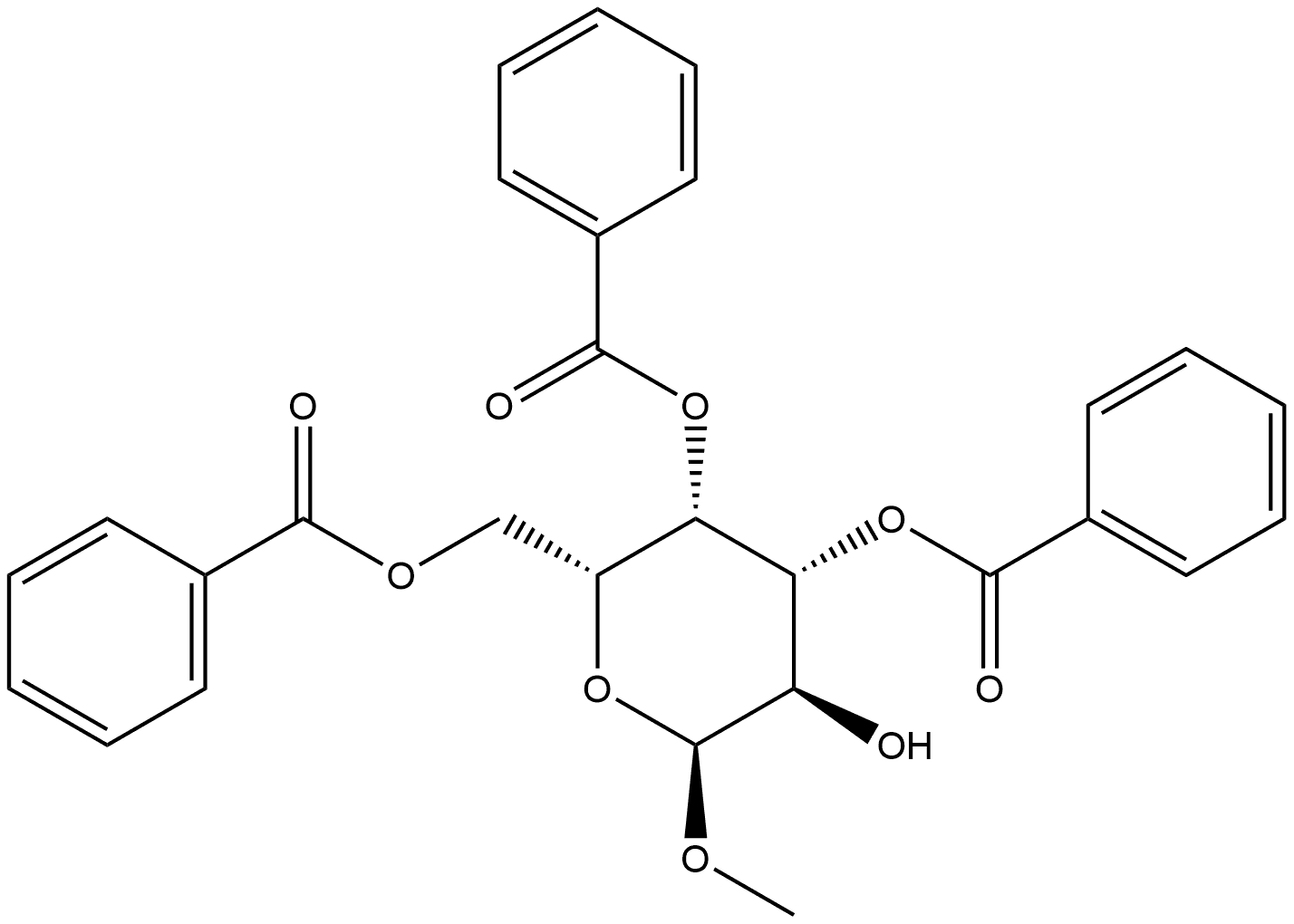 甲基-α-D-吡喃半乳糖苷-3,4,6-三苯甲酸酯 结构式