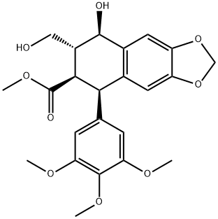 Naphtho[2,3-d]-1,3-二氧杂环戊烯-6-羧酸,5,6,7,8-四氢-8-羟基-7-(羟甲基)-5-(3,4,5-三甲氧基苯基)-,甲酯,(5R,6R,7R,8R)- 结构式
