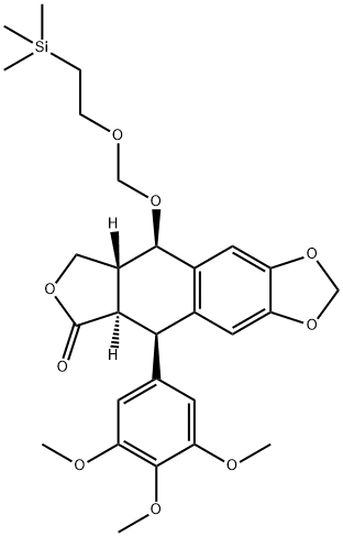 Furo[3',4':6,7]萘并[2,3-d]-1,3-二氧杂环戊烯-6(5aH)-酮, 5,8,8a,9-四氢-5-(3,4,5-三甲氧基苯基)-9-[[2-(三甲基硅基)乙氧基]甲氧基]-, (5R,5aR,8aR,9R)- 结构式