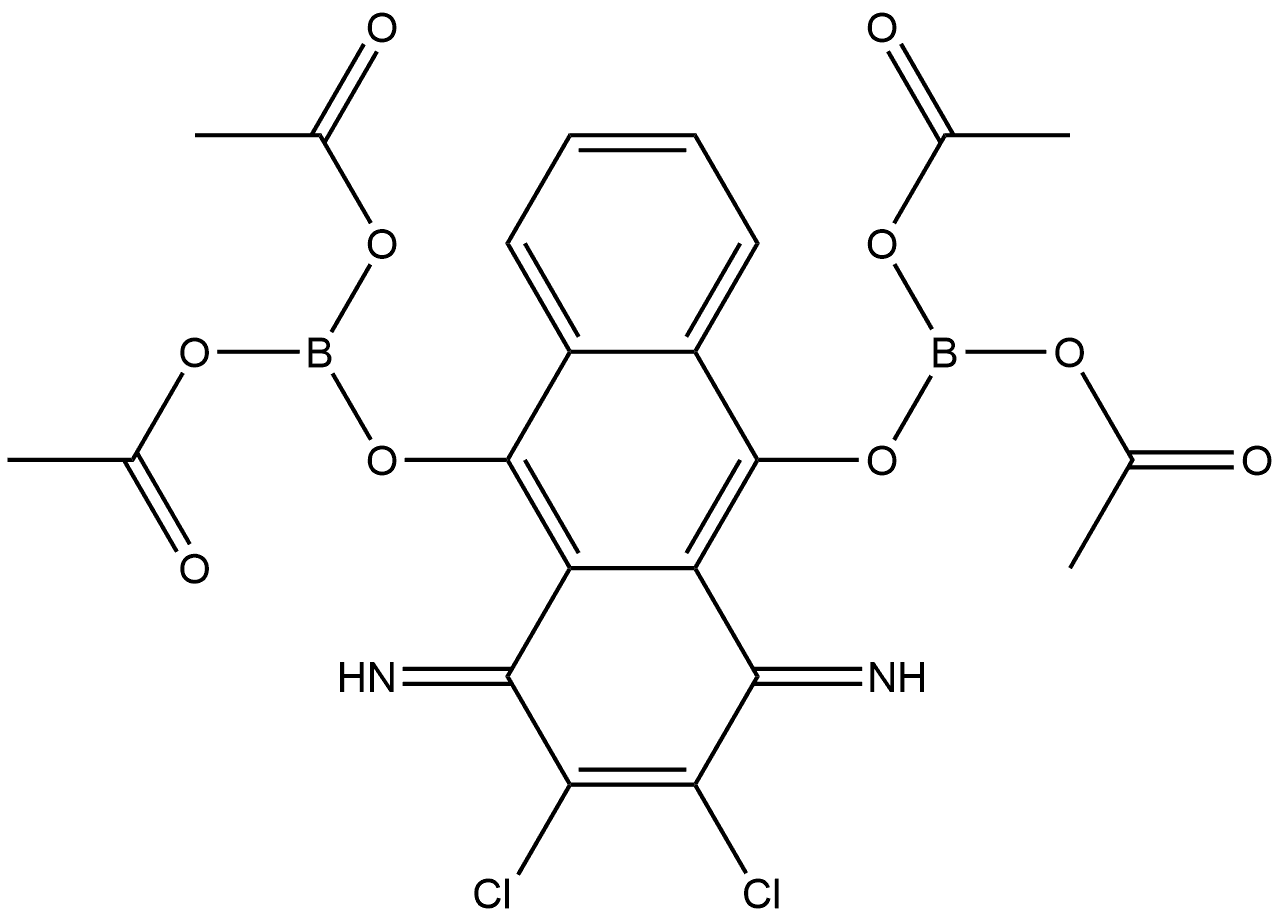 乙酸与硼酸(H3BO3)四酐的2,3-二氯-1,4-二氢-1,4-二亚氨基-9,10-蒽二基酯 结构式