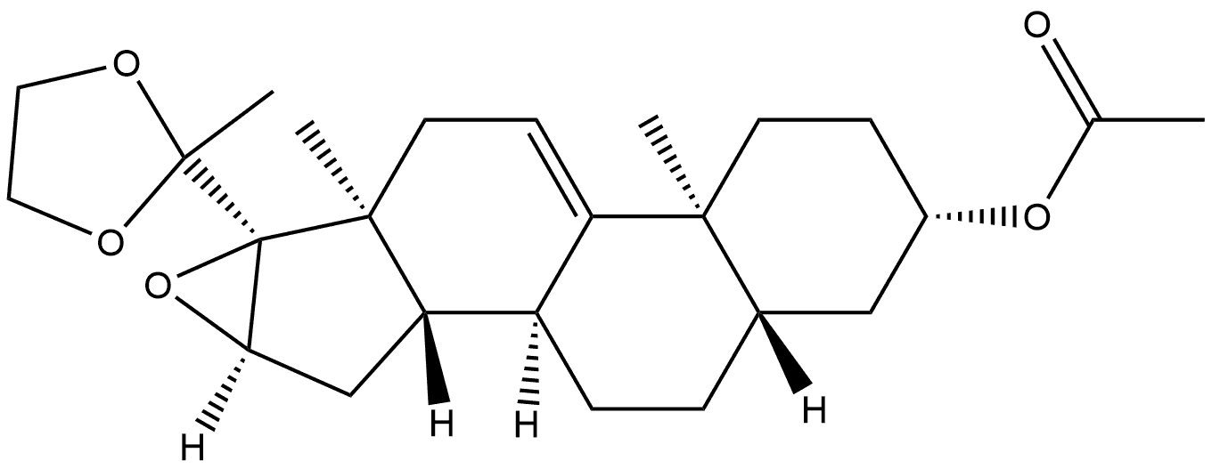 Pregn-9(11)-en-20-one, 3-(acetyloxy)-16,17-epoxy-, cyclic 20-(1,2-ethanediyl acetal), (3β,5α,16α)- (9CI) 结构式