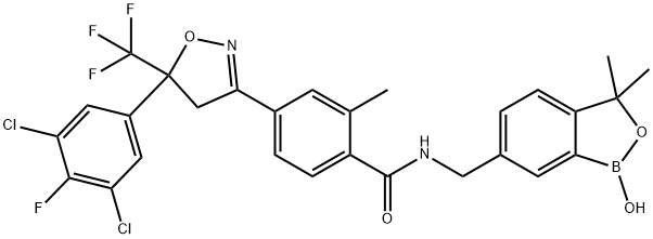 Benzamide, 4-[5-(3,5-dichloro-4-fluorophenyl)-4,5-dihydro-5-(trifluoromethyl)-3-isoxazolyl]-N-[(1,3-dihydro-1-hydroxy-3,3-dimethyl-2,1-benzoxaborol-6-yl)methyl]-2-methyl- 结构式