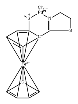 二氯[1-(4,5-二氢-2-噻唑基-κN3)-2-(甲硫基-κS)二茂铁]合钯, (SP-4-3)- 结构式