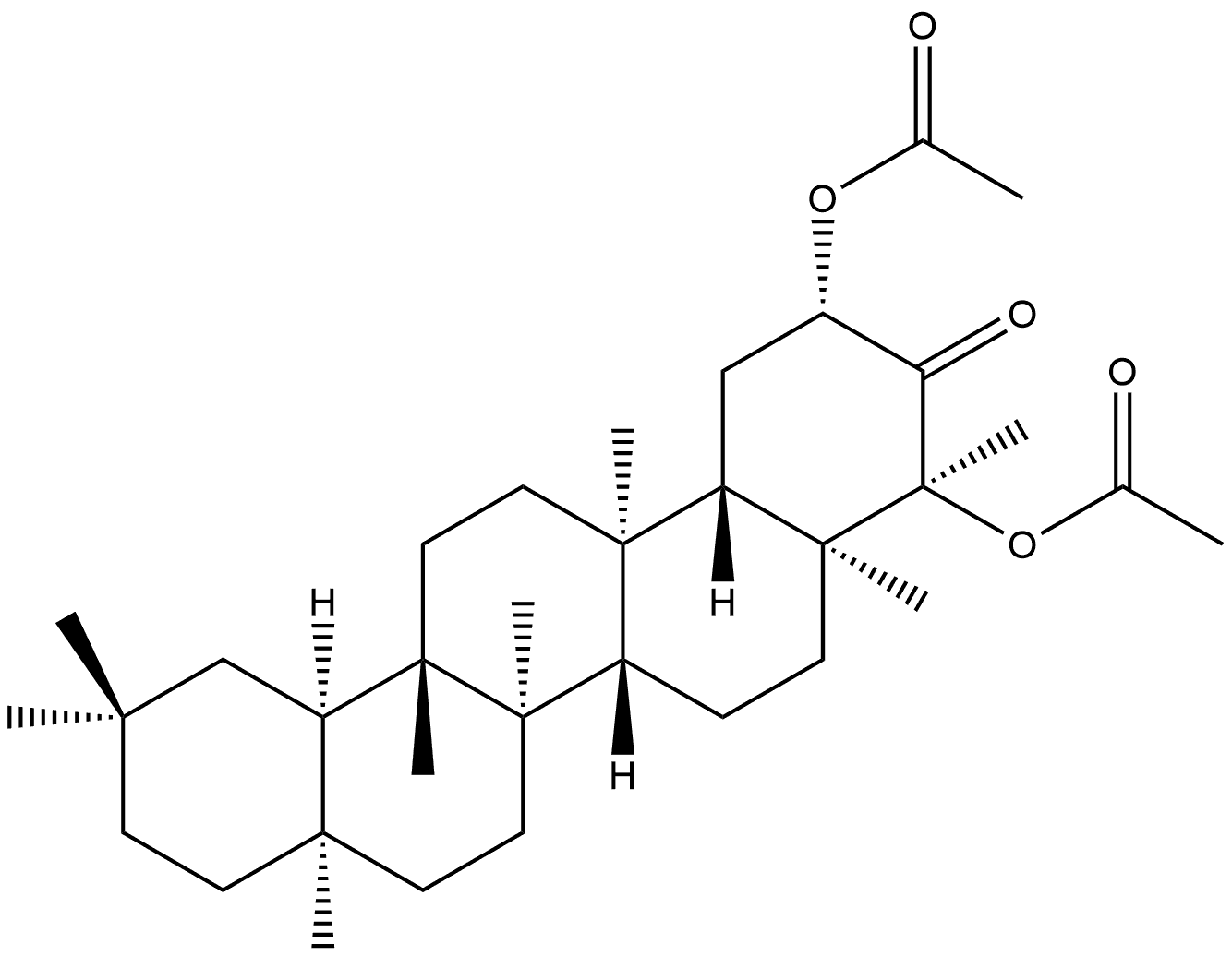 2,4-二乙酰氧基-5,9,13-三甲基-24,25,26-三去甲齐墩果-3-酮 (2β,4α,5β,8α,9β,10α,13α,14β)- 结构式