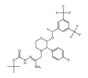 Hydrazinecarboxylic acid, 2-[2-[(2R,3S)-2-[(1R)-1-[3,5-bis(trifluoromethyl)phenyl]ethoxy]-3-(4-fluorophenyl)-4-morpholinyl]-1-iminoethyl]-, 1,1-dimethylethyl ester 结构式