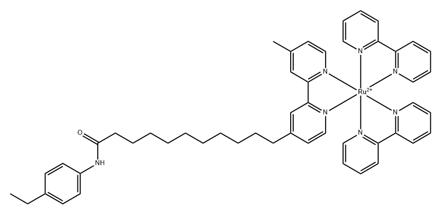 二(2,2'-联吡啶-κN1,κN1')[N-(4-乙基苯基)-4'-甲基[2,2'-联吡啶]-4-十一酰胺-κN1,κN1']合钌(II), (OC-6-33)- 结构式