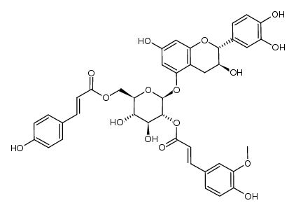 β-D-Glucopyranoside, 2-(3,4-dihydroxyphenyl)-3,4-dihydro-3,7-dihydroxy-2H-1-benzopyran-5-yl, 2-[3-(4-hydroxy-3-methoxyphenyl)-2-propenoate] 6-[3-(4-hydroxyphenyl)-2-propenoate], (2R-cis)- (9CI) 结构式