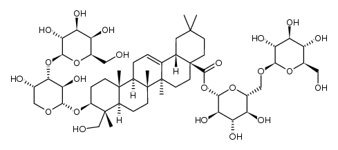 Olean-12-en-28-oic acid, 3-[(3-O-β-D-galactopyranosyl-α-L-arabinopyranosyl)oxy]-23-hydroxy-, 6-O-β-D-glucopyranosyl-β-D-glucopyranosyl ester, (3β,4α)- 结构式