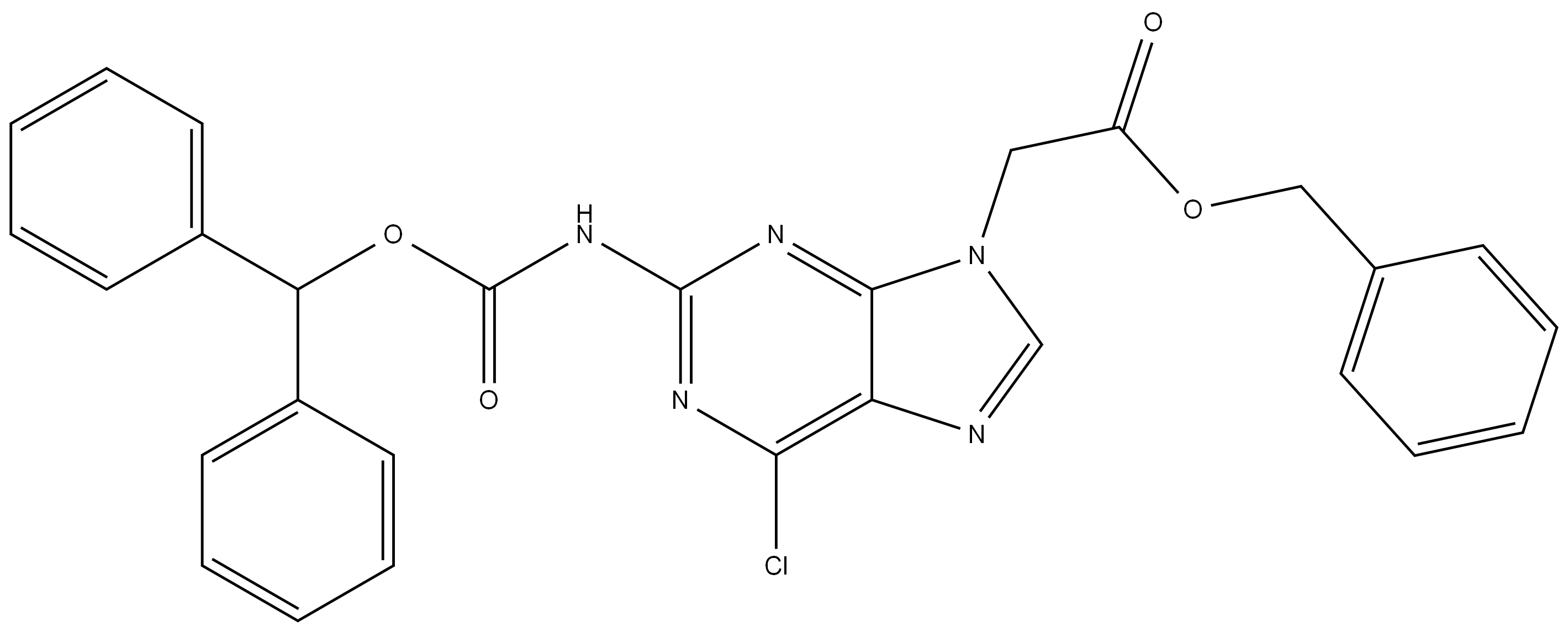 9H-Purine-9-acetic acid, 6-chloro-2-[[(diphenylmethoxy)carbonyl]amino]-, phenylmethyl ester 结构式