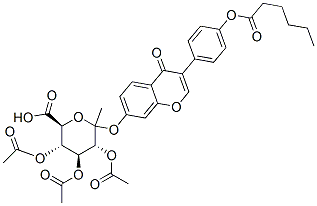 4-Oxo-3-[4-[(1-oxohexyl)oxy]phenyl]-4H-1-benzopyran-7-yl -D-Glucopyranosiduronic Acid Methyl Ester, 2,3,4-Triacetate 结构式