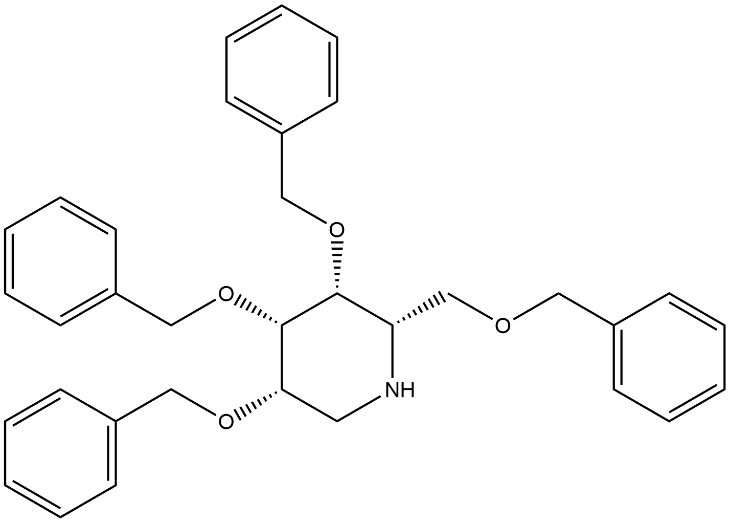 (2S,3S,4S,5S)-3,4,5-三苄氧基-2-(苄氧基甲基)哌啶 结构式