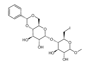 甲基6-脱氧-6-碘-4-O-[4,6-O-[(R)-苯亚甲基]-α-D-吡喃葡萄糖基]-D-吡喃葡萄糖苷 结构式
