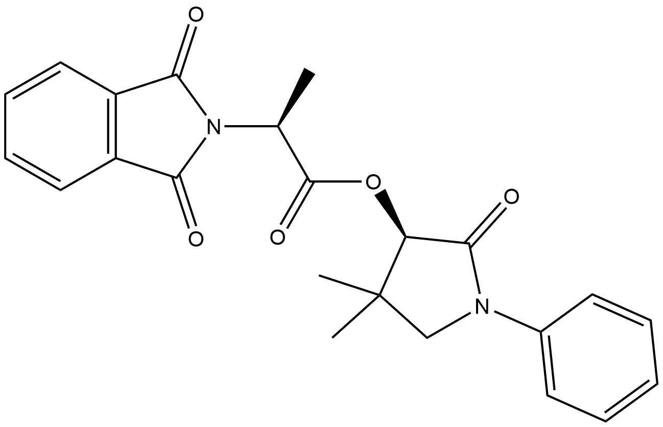 2H-Isoindole-2-acetic acid, 1,3-dihydro-α-methyl-1,3-dioxo-, (3R)-4,4-dimethyl-2-oxo-1-phenyl-3-pyrrolidinyl ester, (αS)- 结构式