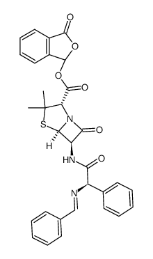 4-Thia-1-azabicyclo[3.2.0]heptane-2-carboxylic acid, 3,3-dimethyl-7-oxo-6-[[phenyl[(phenylmethylene)amino]acetyl]amino]-, 1,3-dihydro-3-oxo-1-isobenzofuranyl ester, [2S-[2α,5α,6β(R*)]]- (9CI) 结构式