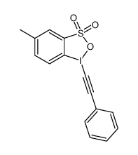 5-甲基-1-(2-苯乙炔基)-1,2,3-苯并碘氧杂硫杂环戊二烯 3,3-二氧化物 结构式