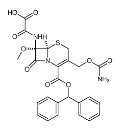 5-Thia-1-azabicyclo[4.2.0]oct-2-ene-2-carboxylic acid, 3-[[(aminocarbonyl)oxy]methyl]-7-[(carboxycarbonyl)amino]-7-methoxy-8-oxo-, 2-(diphenylmethyl) ester, (6R-cis)- (9CI) 结构式