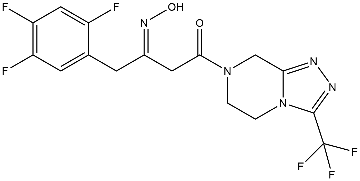 (3Z)-1-[5,6-Dihydro-3-(trifluoromethyl)-1,2,4-triazolo[4,3-a]pyrazin-7(8H)-yl]-4-(2,4,5-trifluorophenyl)-1,3-butanedione 3-oxime 结构式