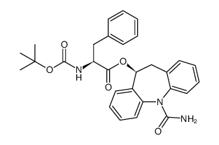N-叔丁氧羰基-L-苯丙氨酸-(10S)-5-氨基甲酰基-10,11-二氢-5H-二苯并[b,f]氮杂卓-10-基酯 结构式