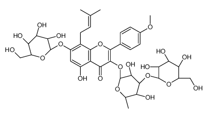3-[(6-脱氧-3-O-β-D-吡喃半乳糖基-α-L-吡喃甘露糖基)氧基]-7-(β-D-吡喃葡萄糖氧基)-5-羟基-2-(4-甲氧基苯基)-8-(3-甲基-2-丁烯基)-4H-1-苯并吡喃-4-酮 结构式