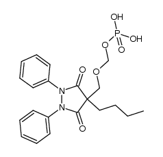 3,5-Pyrazolidinedione, 4-butyl-1,2-diphenyl-4-[[(phosphonooxy)methoxy]methyl]- 结构式