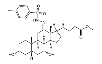 Cholan-24-oic acid, 3,7-dihydroxy-12-[[(4-methylphenyl)sulfonyl]hydrazono]-, methyl ester, (3α,5β,7β)- (9CI) 结构式
