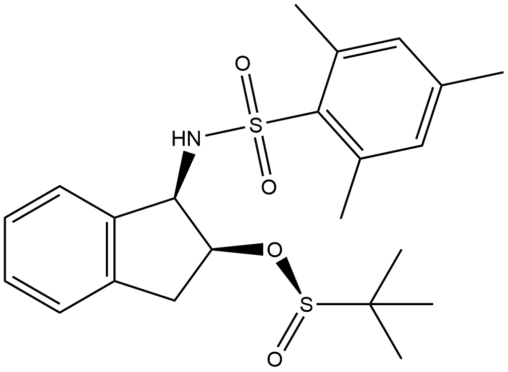 2-Propanesulfinic acid, 2-methyl-, (1R,2S)-2,3-dihydro-1-[[(2,4,6-trimethylphenyl)sulfonyl]amino]-1H-inden-2-yl ester, [S(S)]- 结构式