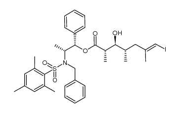 6-Heptenoic acid, 3-hydroxy-7-iodo-2,4,6-trimethyl-, (1S,2R)-1-phenyl-2-[(phenylmethyl)[(2,4,6-trimethylphenyl)sulfonyl]amino]propyl ester, (2S,3S,4S,6E)- 结构式
