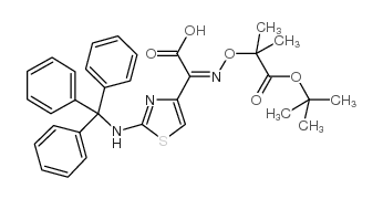 (Z)-2-(2-三苯甲基氨基噻唑-4-基)-2-(2-叔丁氧羰基丙-2-氧亚氨)乙酸 结构式