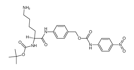 Carbamic acid, [5-amino-1-[[[4-[[[[(4-nitrophenyl)amino]carbonyl]oxy]methyl]phenyl]amino]carbonyl]pentyl]-, 1,1-dimethylethyl ester, (S)- (9CI) 结构式