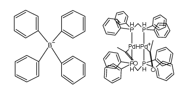 二乙酰基-μ-氢双[μ-[亚甲基双(二苯基膦)-P:P']]二钯(1+)四苯基硼酸盐 结构式