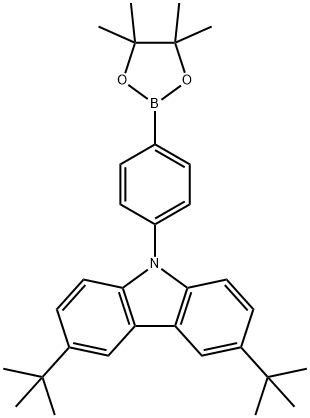 3,6-二叔丁基-9-[4-(4,4,5,5-四甲基-1,3,2-二氧硼杂环戊烷-2-基)苯基]-9H-咔唑 结构式