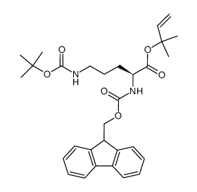 L-Ornithine, N5-[(1,1-dimethylethoxy)carbonyl]-N2-[(9H-fluoren-9-ylmethoxy)carbonyl]-, 1,1-dimethyl-2-propen-1-yl ester 结构式