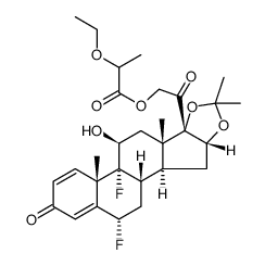 Pregna-1,4-diene-3,20-dione, 21-(2-ethoxy-1-oxopropoxy)-6,9-difluoro-11-hydroxy-16,17-[(1-methylethylidene)bis(oxy)]-, (6α,11β,16α)- 结构式