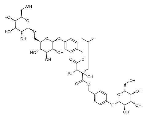 β-D-Glucopyranoside, 4-[[[(2S,3R)-3-[[[4-(β-D-glucopyranosyloxy)phenyl]methoxy]carbonyl]-2,3-dihydroxy-5-methyl-1-oxohexyl]oxy]methyl]phenyl 6-O-α-D-glucopyranosyl- 结构式