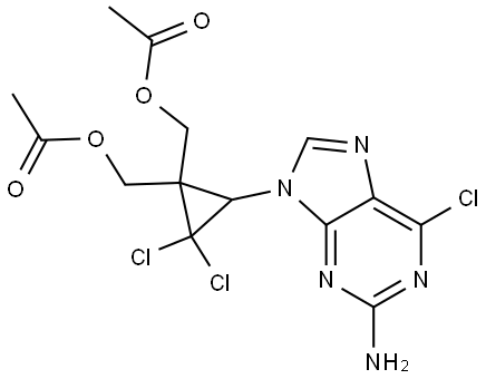 2-(2-氨基-6-氯-9H-嘌呤-9-基)-3,3-二氯-1,1-环丙烷二甲醇 1,1-二乙酸酯 结构式