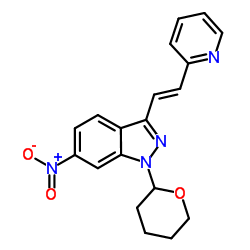 (E)-6-硝基-3-[2-(吡啶-2-基)乙烯基]-1-(四氢-2H-吡喃-2-基)-1H-吲唑 结构式