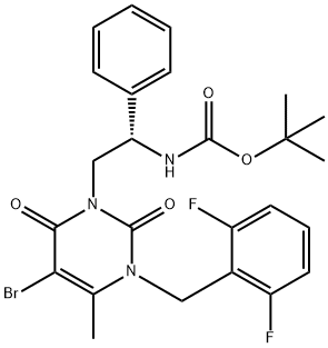 Carbamic acid, [(1S)-2-[5-bromo-3-[(2,6-difluorophenyl)methyl]-3,6-dihydro-4-methyl-2,6-dioxo-1(2H)-pyrimidinyl]-1-phenylethyl]-, 1,1-dimethylethyl ester (9CI) 结构式