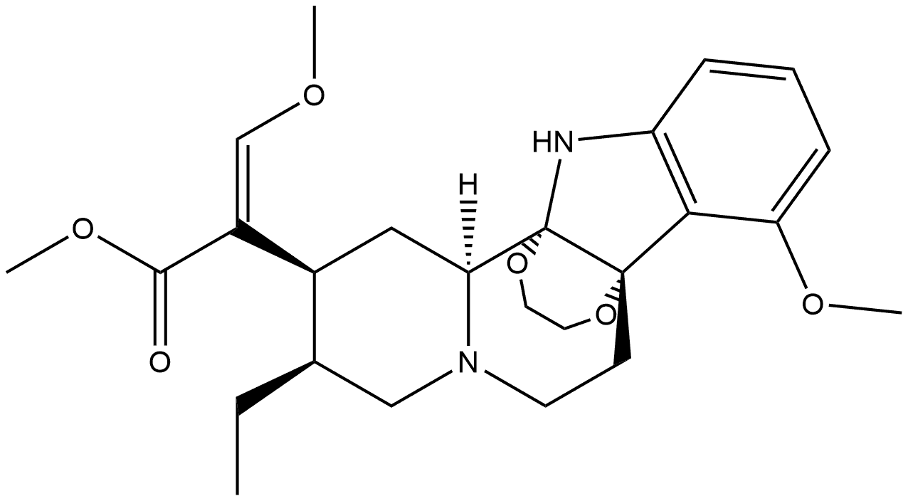 2H,12H-7a,12a-(环氧乙氧基)吲哚并[2,3-a]喹嗪-2-乙酸, 3-乙基-1,3,4,6,7,12b-六氢-8-甲氧基-α-(甲氧亚甲基)-, 甲酯, (αE,2S,3S,7aS,12aS,12bS)- 结构式