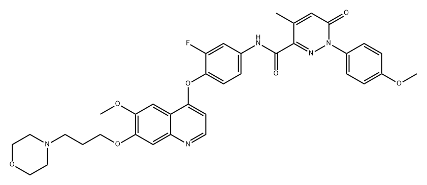 3-Pyridazinecarboxamide, N-[3-fluoro-4-[[6-methoxy-7-[3-(4-morpholinyl)propoxy]-4-quinolinyl]oxy]phenyl]-1,6-dihydro-1-(4-methoxyphenyl)-4-methyl-6-oxo- 结构式
