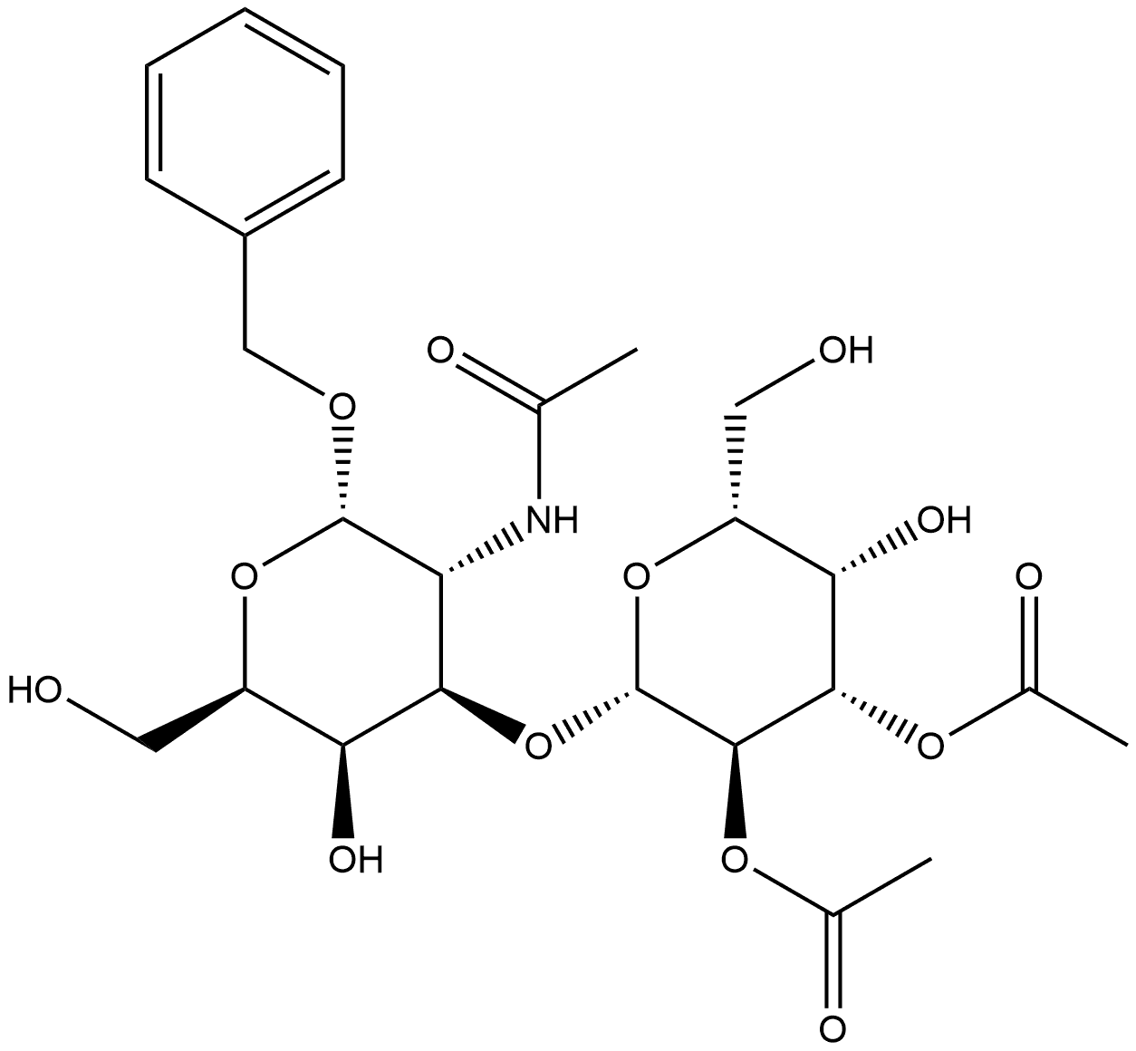 苄基 2-乙酰氨基-2-脱氧-3-O-(2,3-二-O-乙酰基-β-D-吡喃半乳糖基)-α-D-吡喃半乳糖苷 结构式