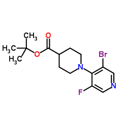 叔丁基 1-(3-溴-5-氟吡啶-4-基)哌啶-4-甲酸酯 结构式